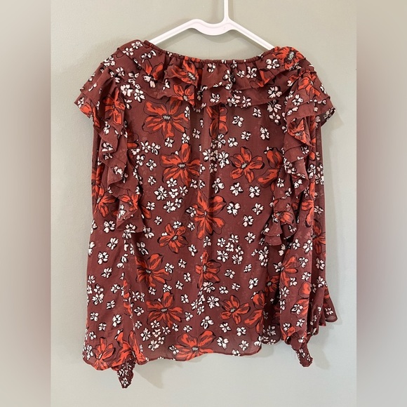 Free People Brown Floral Ruffle Peasent Blouse Size XS - Picture 3 of 5